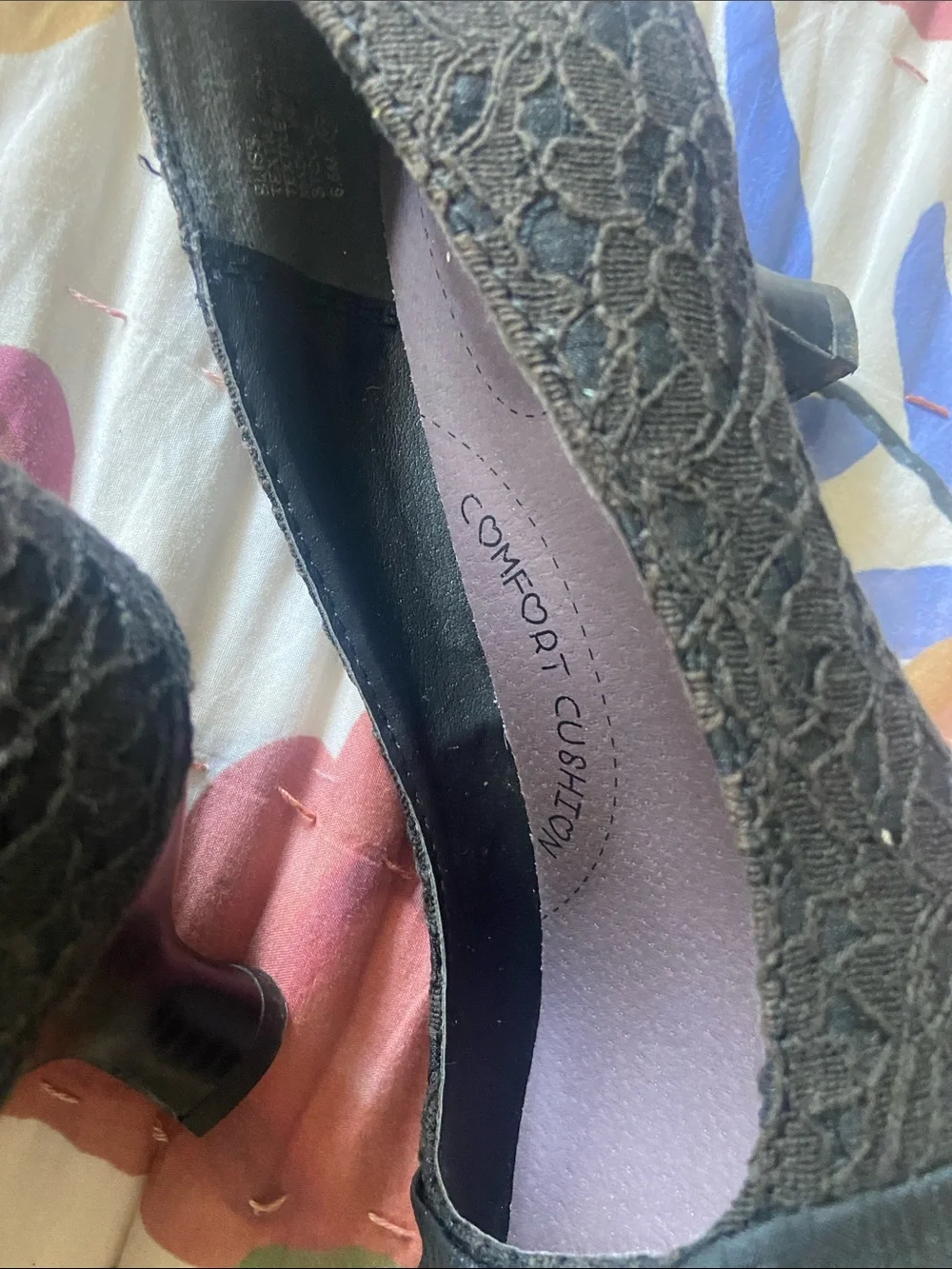 Jellypop Black Lace Retro Kitten Heel Bow Pumps 6.5